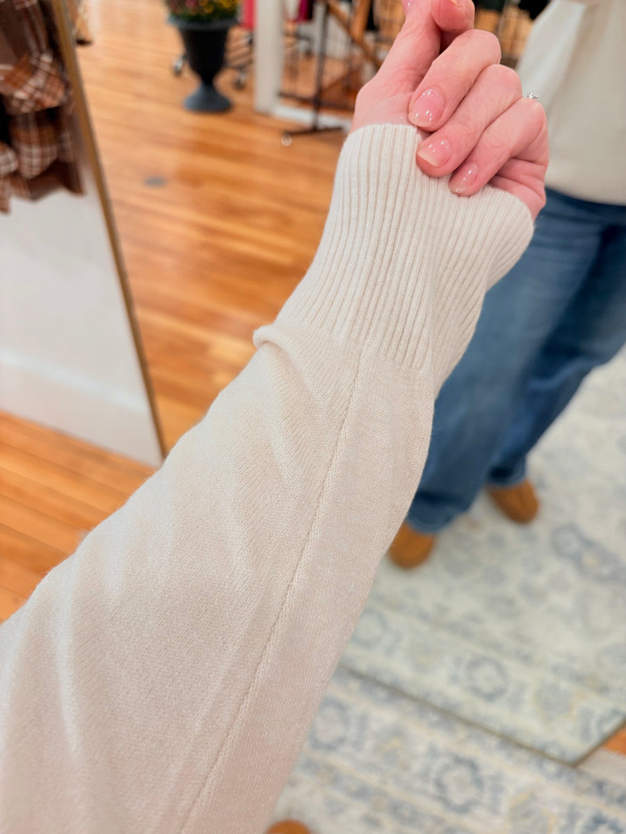Front Seam Sweater with Side Slits- Sand