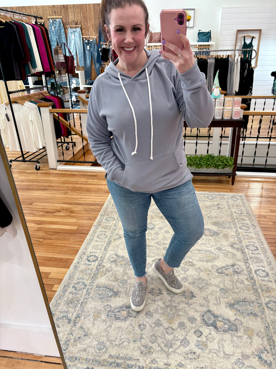 Kacey Ribbed Hoodie - Dusty Blue