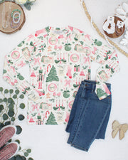 WAREHOUSE ONLY Blair Long Sleeve Top - Pink Pine Noel