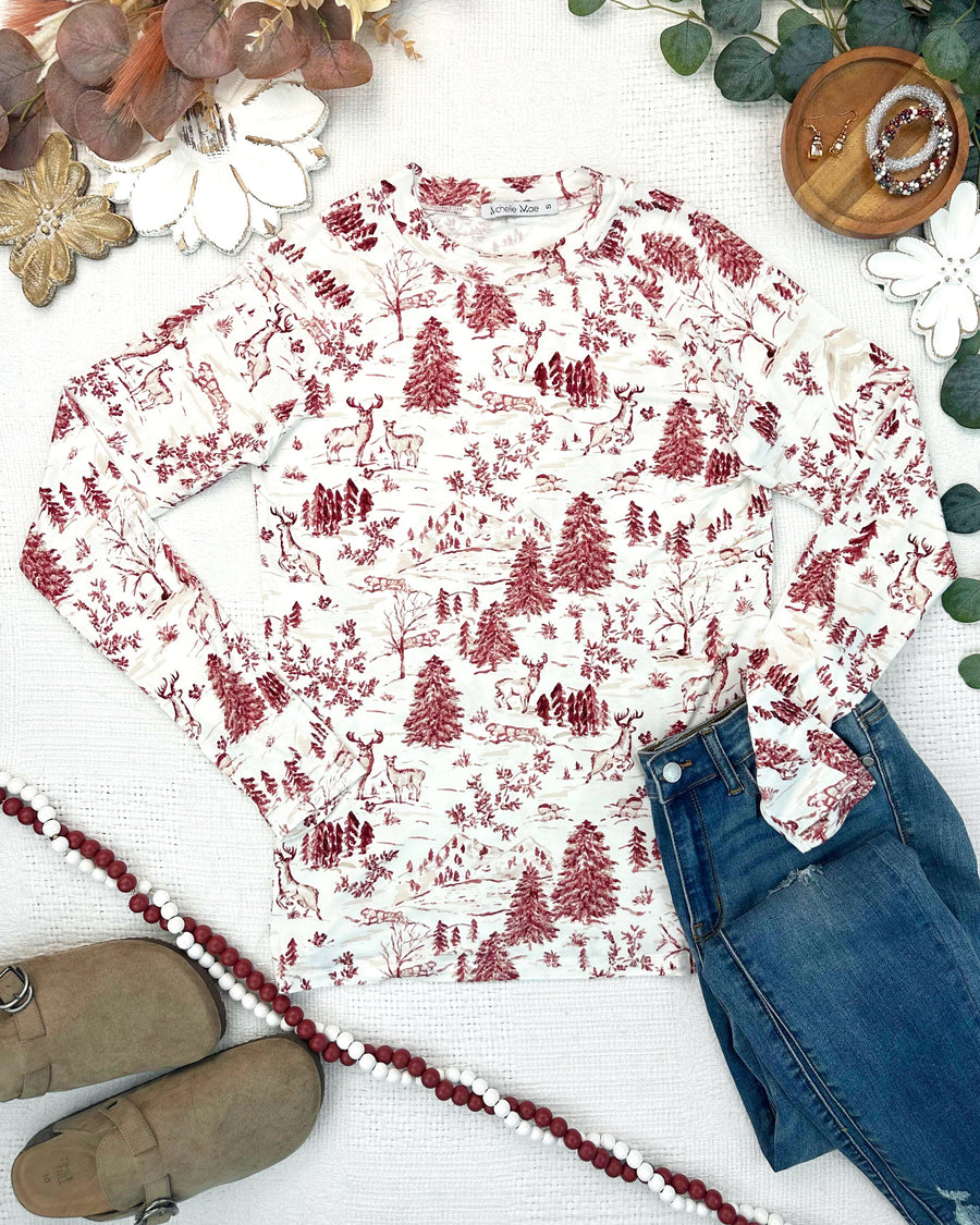 WAREHOUSE ONLY Blair Long Sleeve Top - Cranberry Woodland