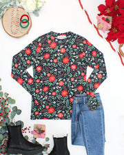 WAREHOUSE ONLY Blair Long Sleeve Top - Poinsettia Nights