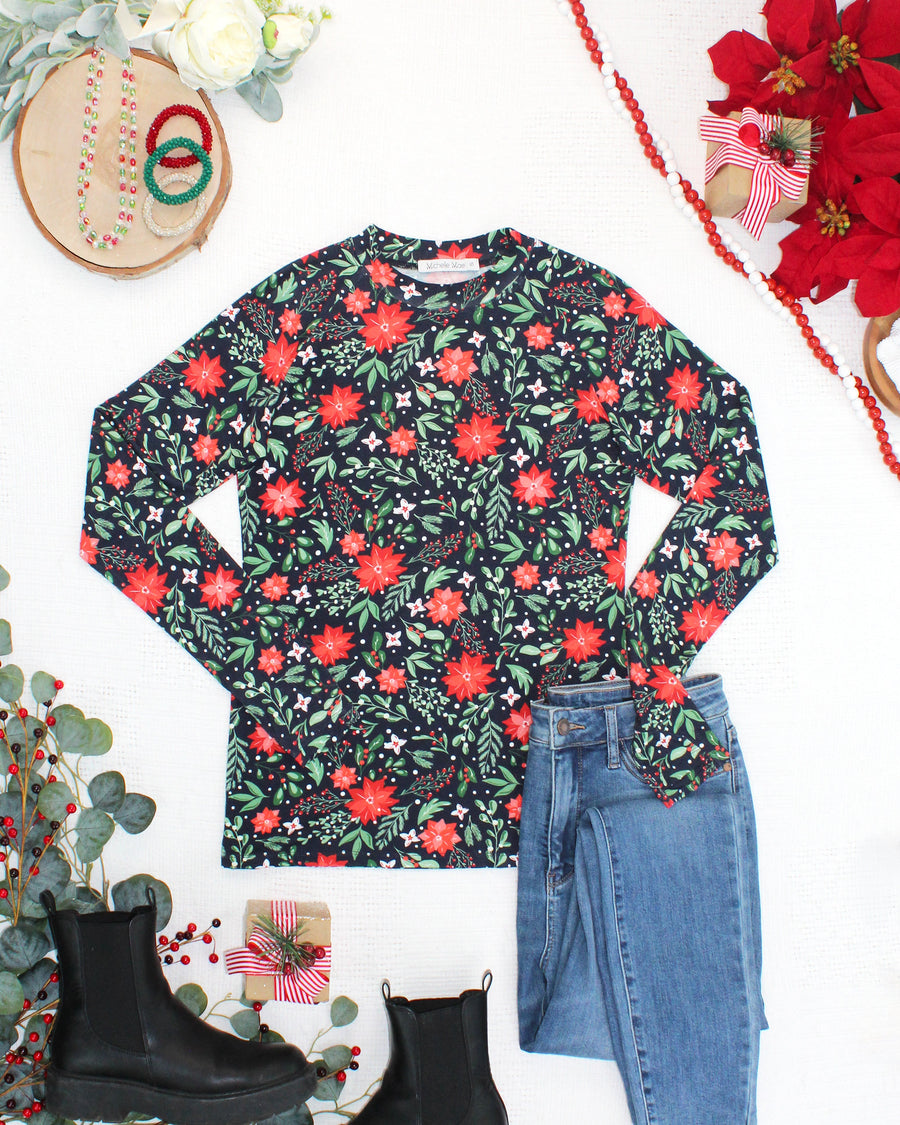 WAREHOUSE ONLY Blair Long Sleeve Top - Poinsettia Nights