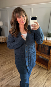 WAREHOUSE ONLY Brooks Button Sweater Cardigan - Navy