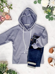 WAREHOUSE Kacey Ribbed Hoodie - Dusty Blue