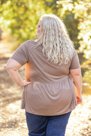 WAREHOUSE Sarah Ruffle Short Sleeve - Mocha FINAL SALE