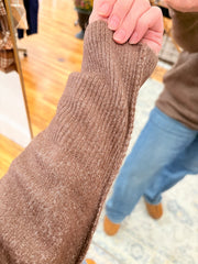 Melange Hi-Low Hem Pocket Sweater- Chocolate