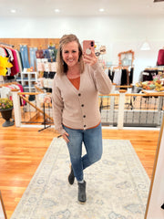 Button Front Cardigan- Light Mocha