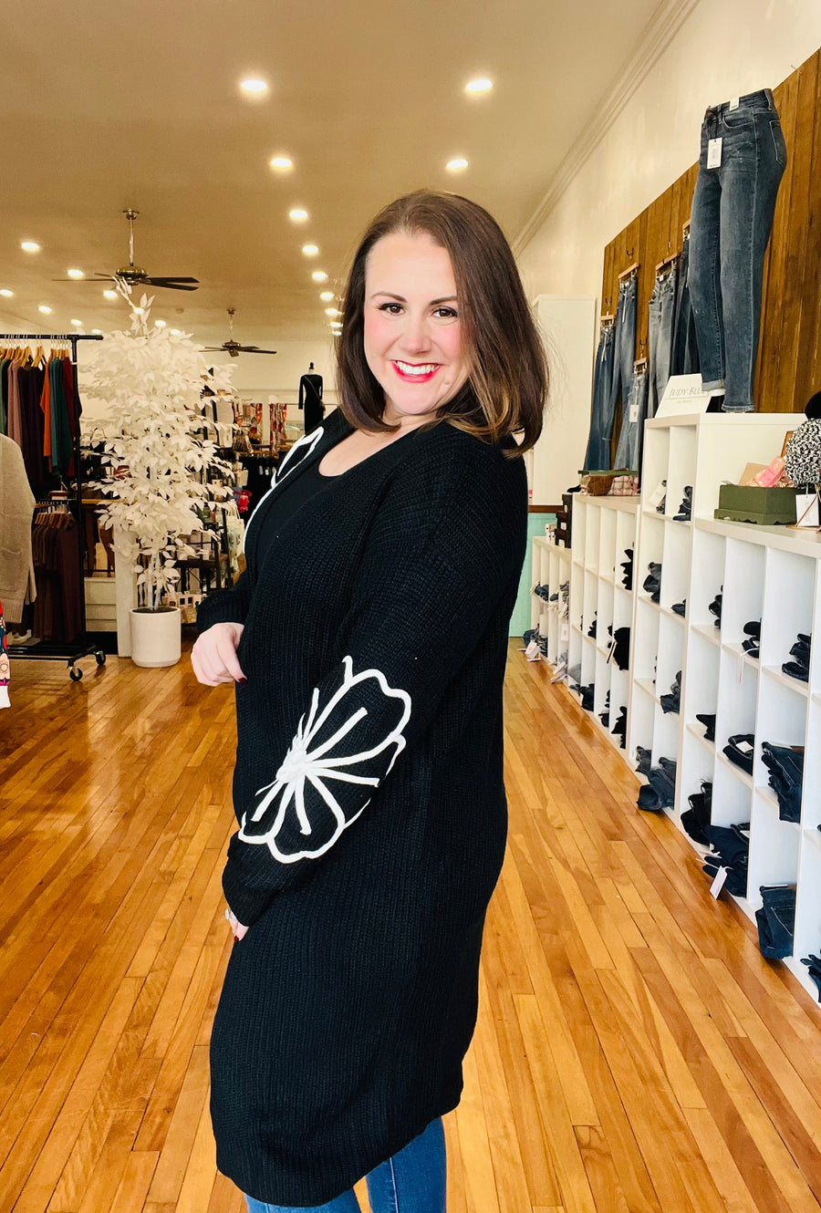 Black & White Embroidered Duster Cardigan FINAL SALE