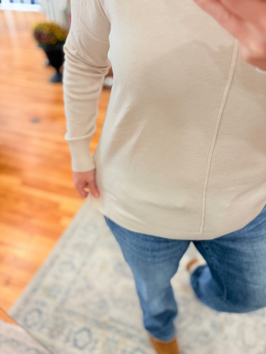 Front Seam Sweater with Side Slits- Sand