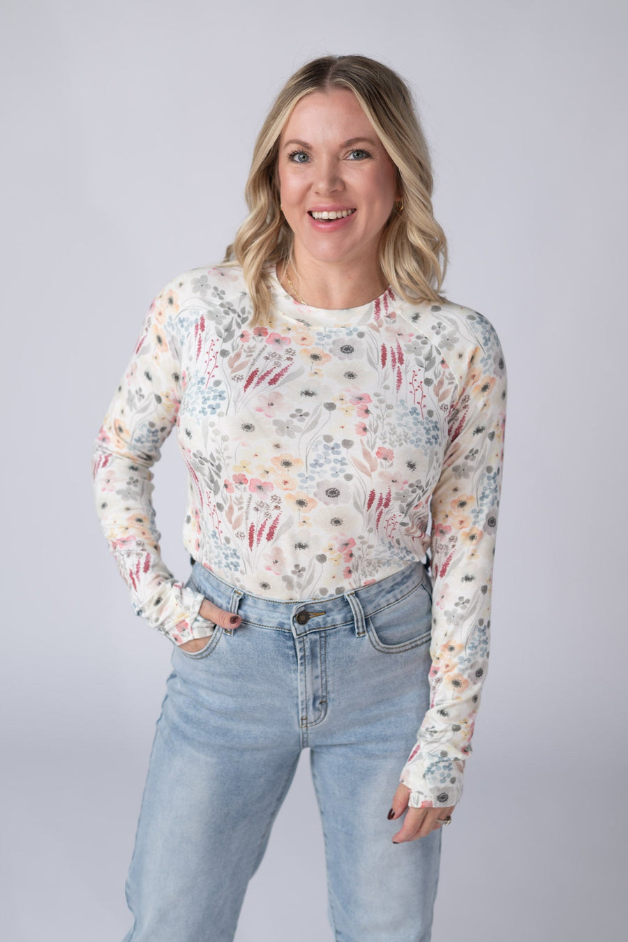 WAREHOUSE Blair Long Sleeve Top - Wildflower Gardens