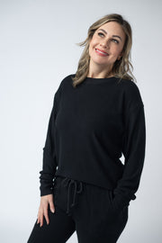 WAREHOUSE ONLY Corrine Ribbed Pullover Top - Black