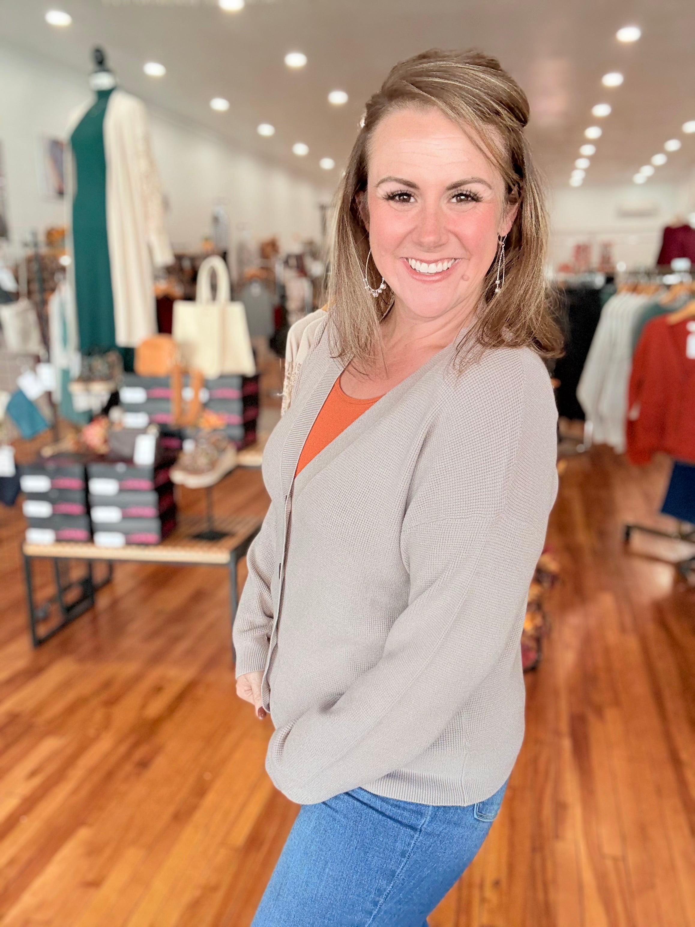 Button Front Cardigan- Light Mocha