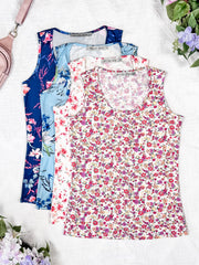 WAREHOUSE Luxe Crew Tank - Ivory Pink Floral