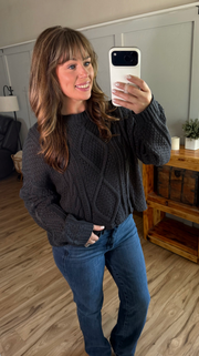 WAREHOUSE ONLY Cable Knit Sweater - Charcoal
