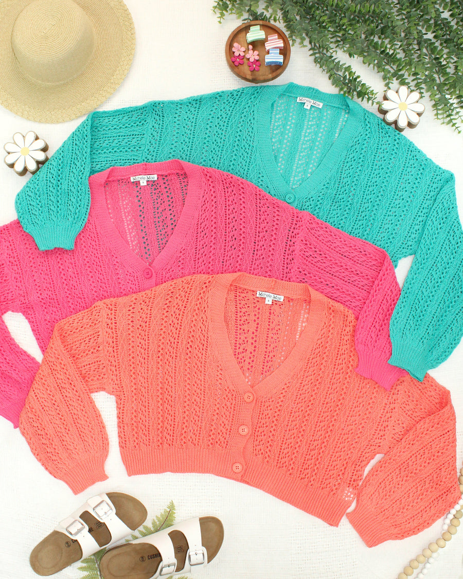 WAREHOUSE ONLY Callie Cropped Cardigan - Aqua FINAL SALE