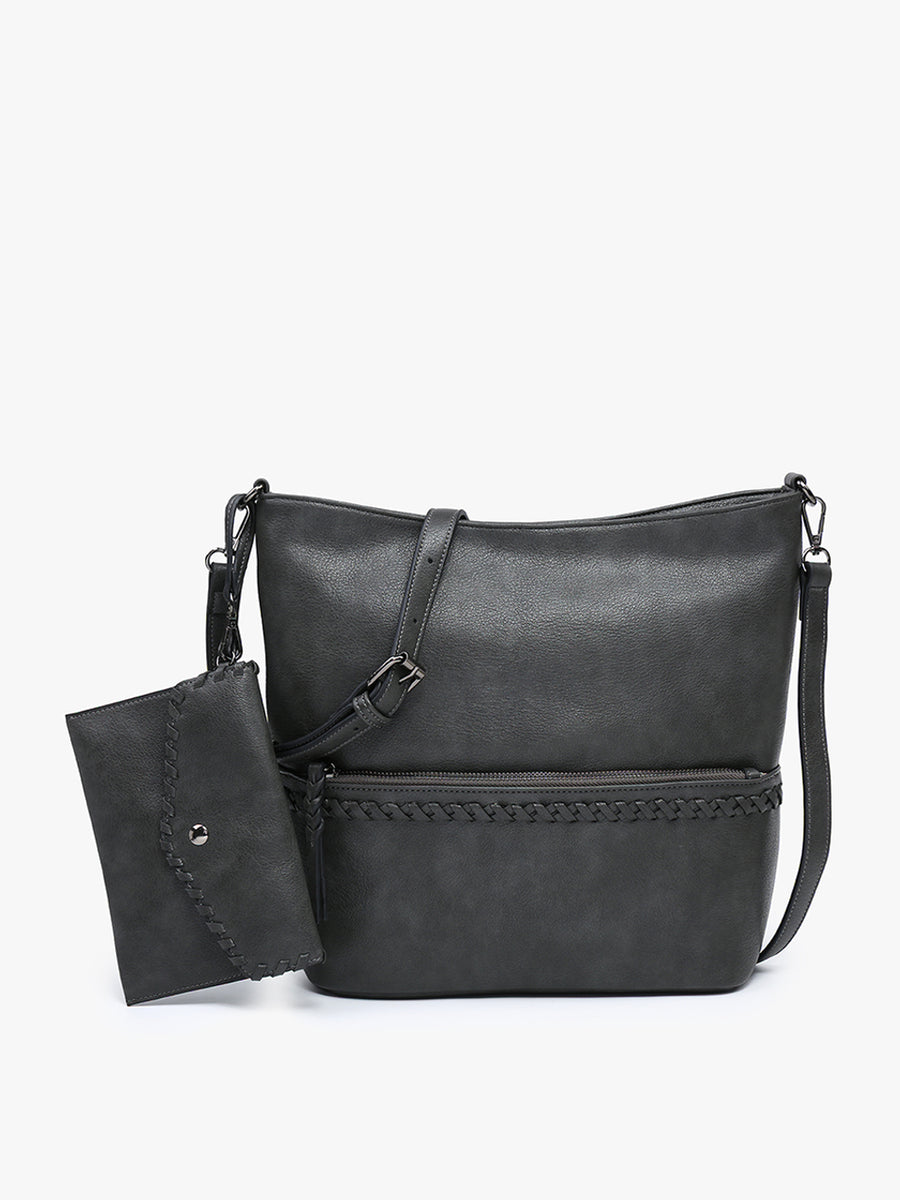 Cynthia Distressed Whipstitch Hobo w/ Wristlet- Sage