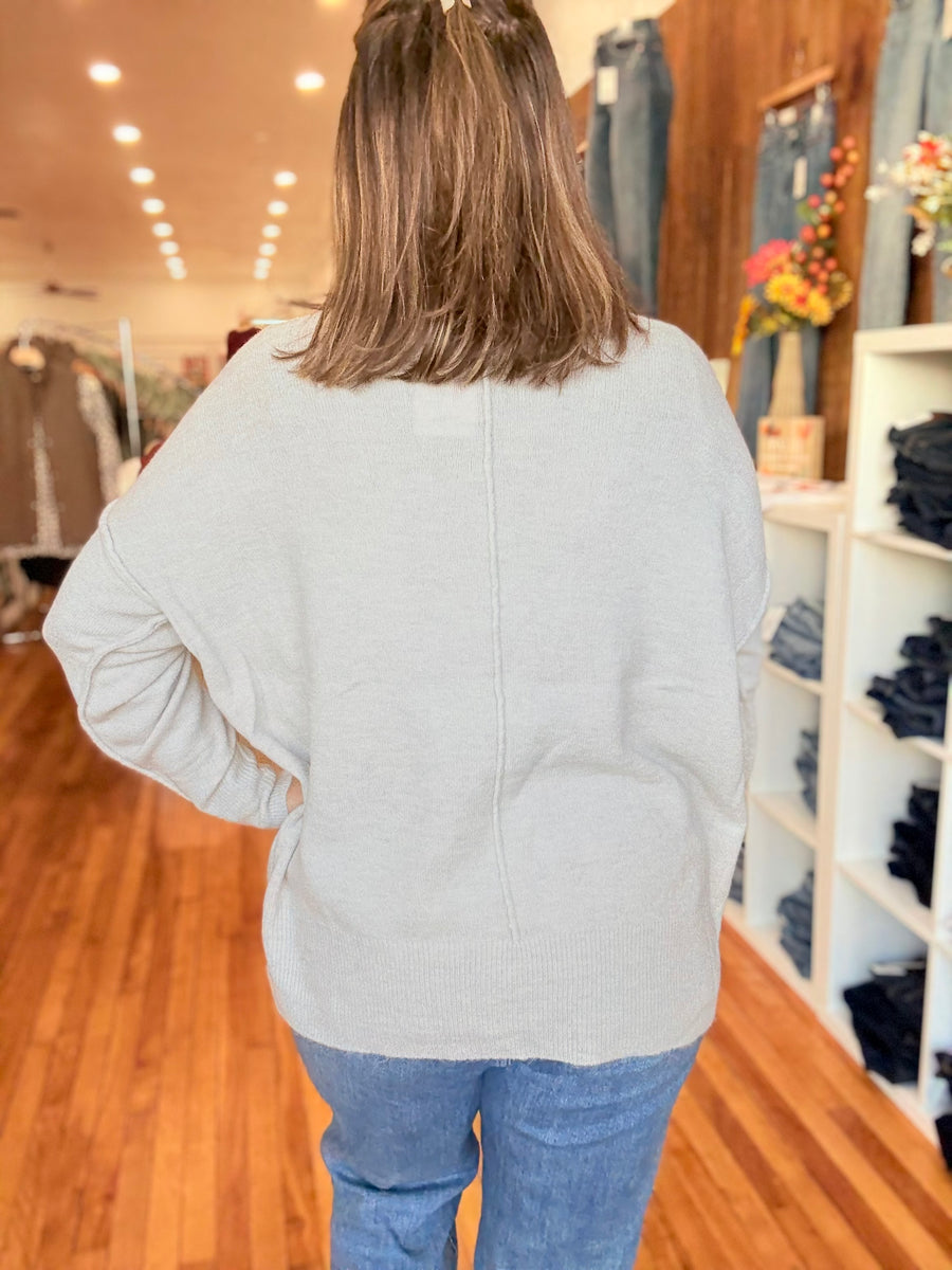 Melange Hi-Low Hem Pocket Sweater- Soft Cream
