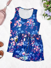 WAREHOUSE Luxe Crew Tank - Navy Floral Bliss