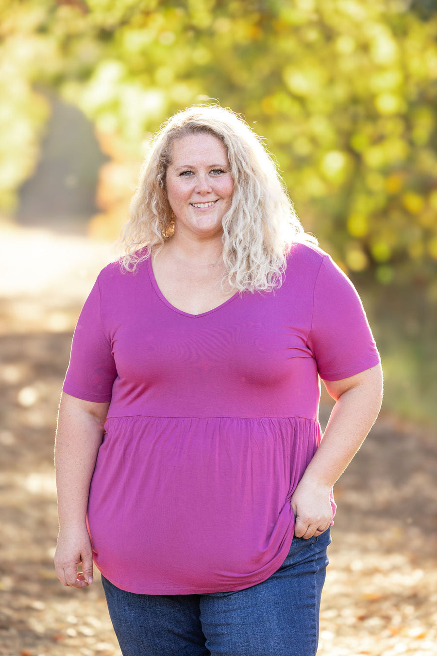 WAREHOUSE Sarah Ruffle Short Sleeve - Orchid