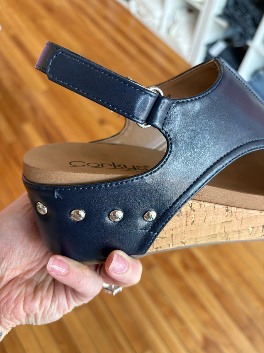 Volta Wedge- Navy Leather