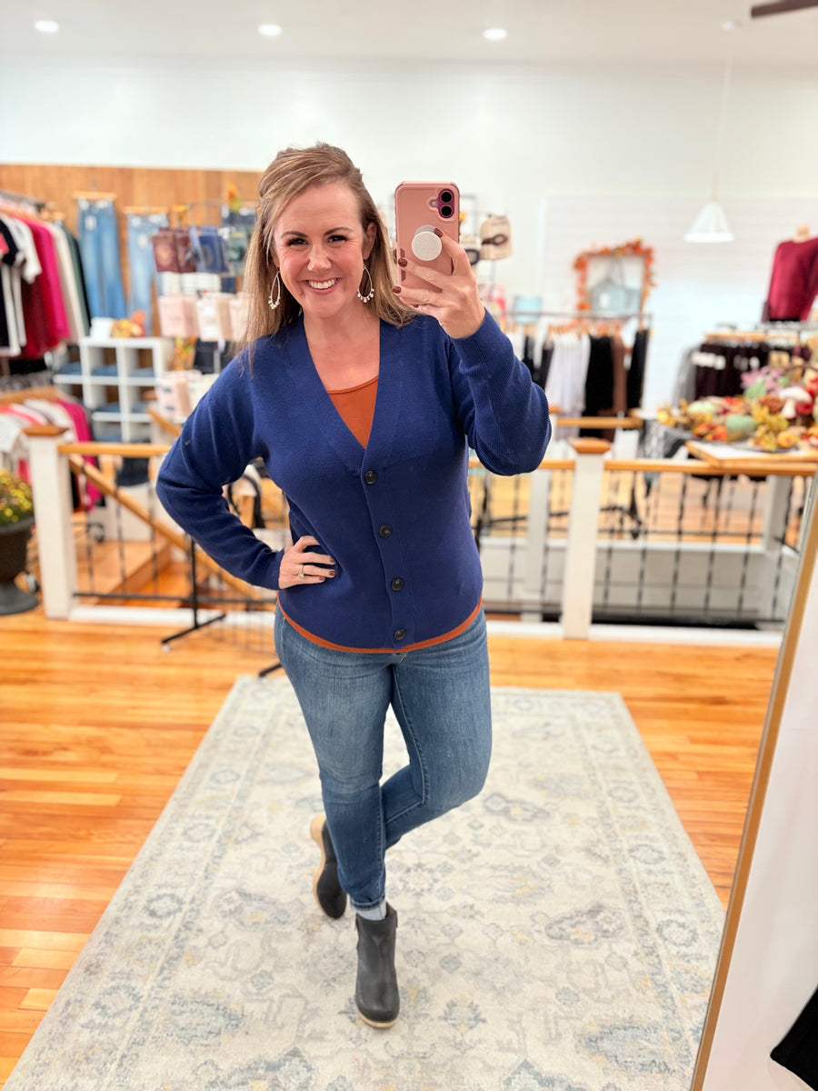 Button Front Cardigan- Navy