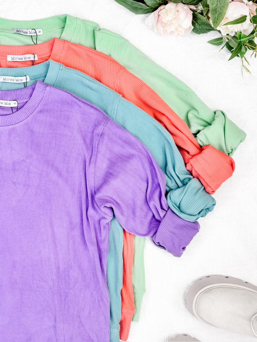 WAREHOUSE Corrine Ribbed Pullover Top - Coral