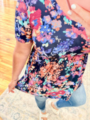 Floral V Neck- Navy