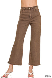 Acid Washed Bootcut Jeans- Brown