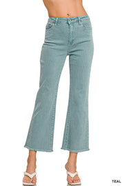 Acid Washed Bootcut Jeans- Teal
