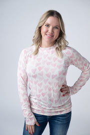 WAREHOUSE Blair Long Sleeve Top -  Blushing Pink Hearts
