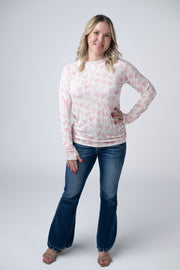 WAREHOUSE Blair Long Sleeve Top -  Blushing Pink Hearts