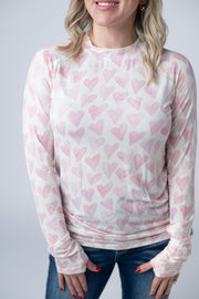WAREHOUSE Blair Long Sleeve Top -  Blushing Pink Hearts
