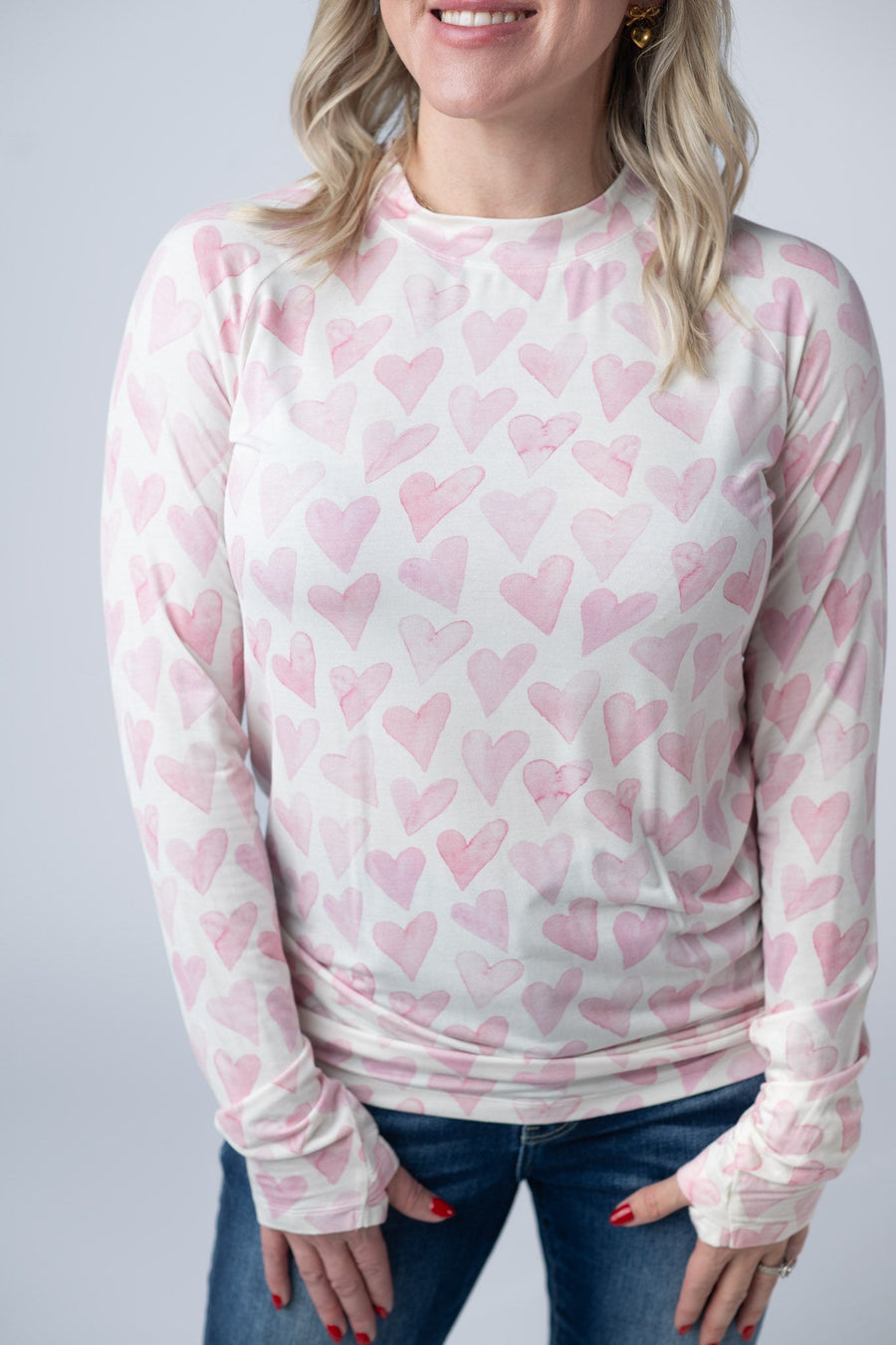 WAREHOUSE Blair Long Sleeve Top -  Blushing Pink Hearts
