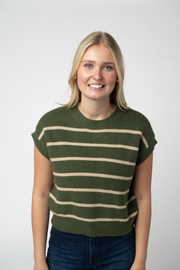 WAREHOUSE ONLY Striped Sweater Top - Olive and Tan