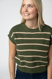 WAREHOUSE ONLY Striped Sweater Top - Olive and Tan