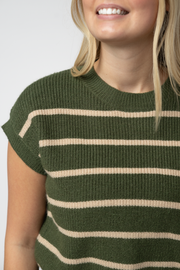 WAREHOUSE ONLY Striped Sweater Top - Olive and Tan