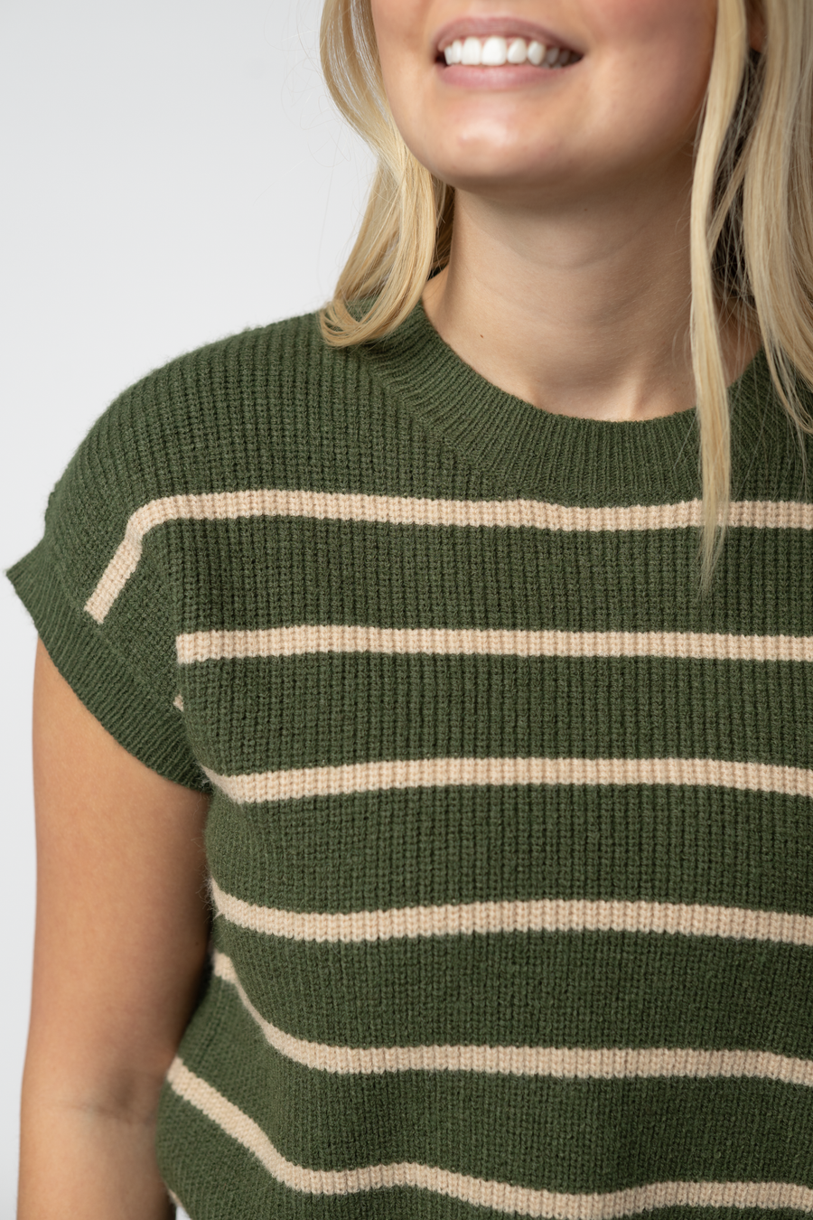 WAREHOUSE ONLY Striped Sweater Top - Olive and Tan