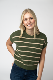 WAREHOUSE ONLY Striped Sweater Top - Olive and Tan