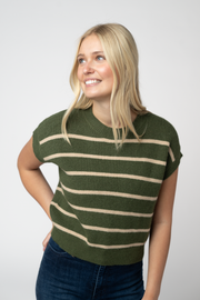 WAREHOUSE ONLY Striped Sweater Top - Olive and Tan