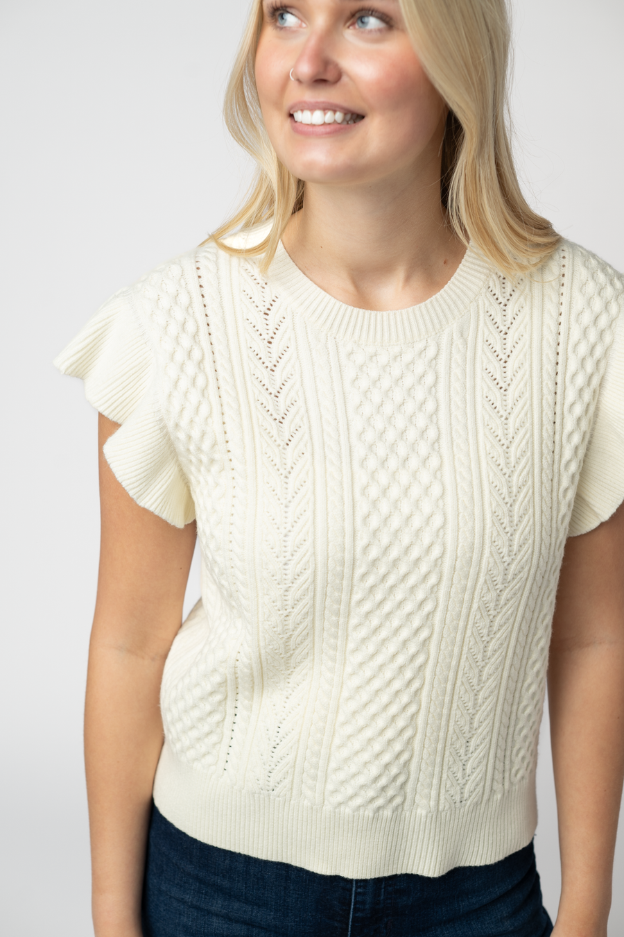 WAREHOUSE ONLY Felicity Flutter Sweater Top - Ivory