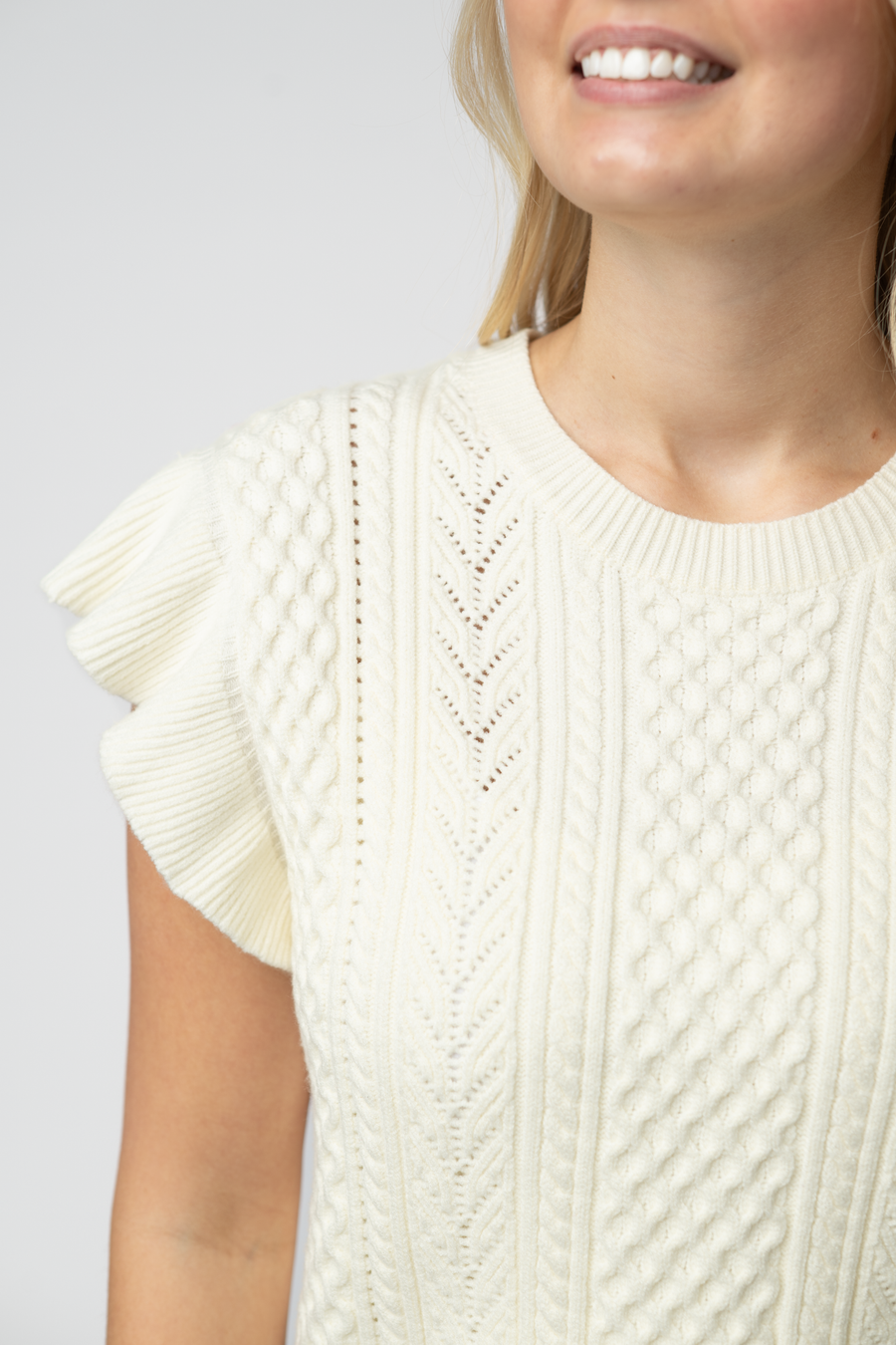 WAREHOUSE ONLY Felicity Flutter Sweater Top - Ivory