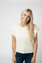 WAREHOUSE ONLY Felicity Flutter Sweater Top - Ivory