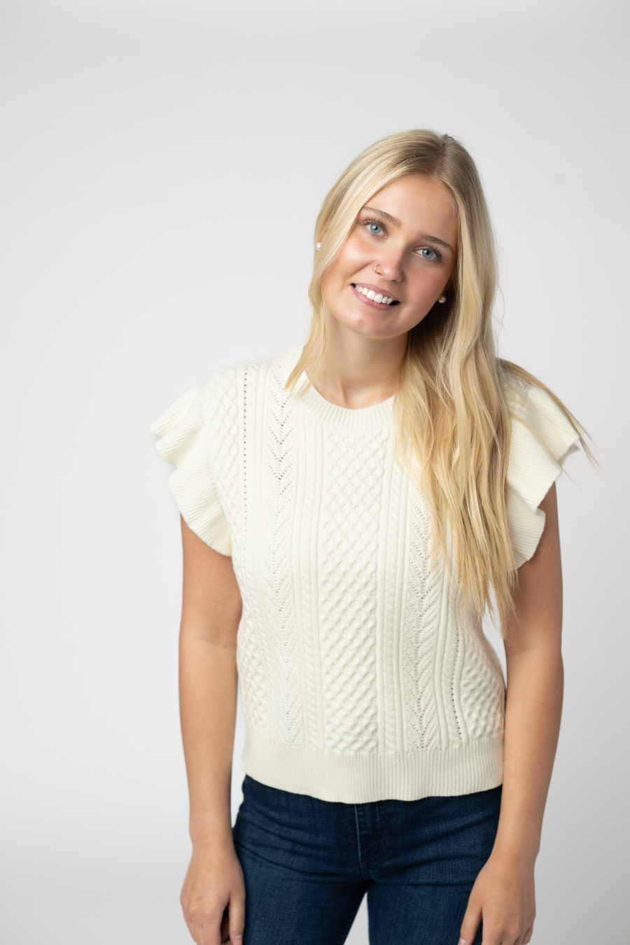 WAREHOUSE ONLY Felicity Flutter Sweater Top - Ivory
