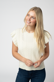WAREHOUSE ONLY Felicity Flutter Sweater Top - Ivory