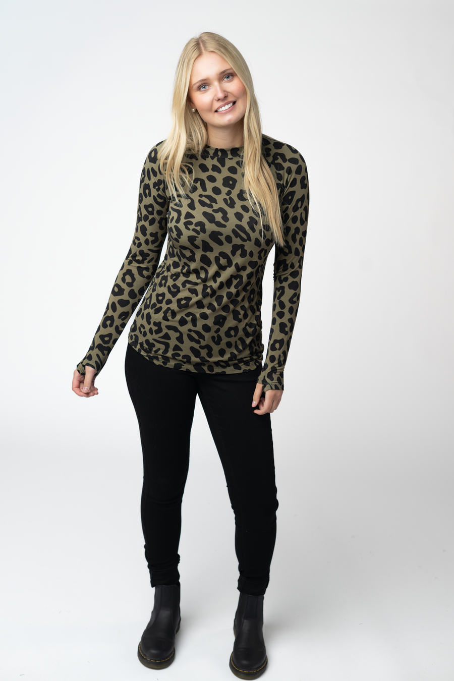 WAREHOUSE ONLY Blair Long Sleeve Top - Olive Animal Print