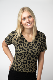 WAREHOUSE ONLY Chloe Cozy Top - Olive Animal Print