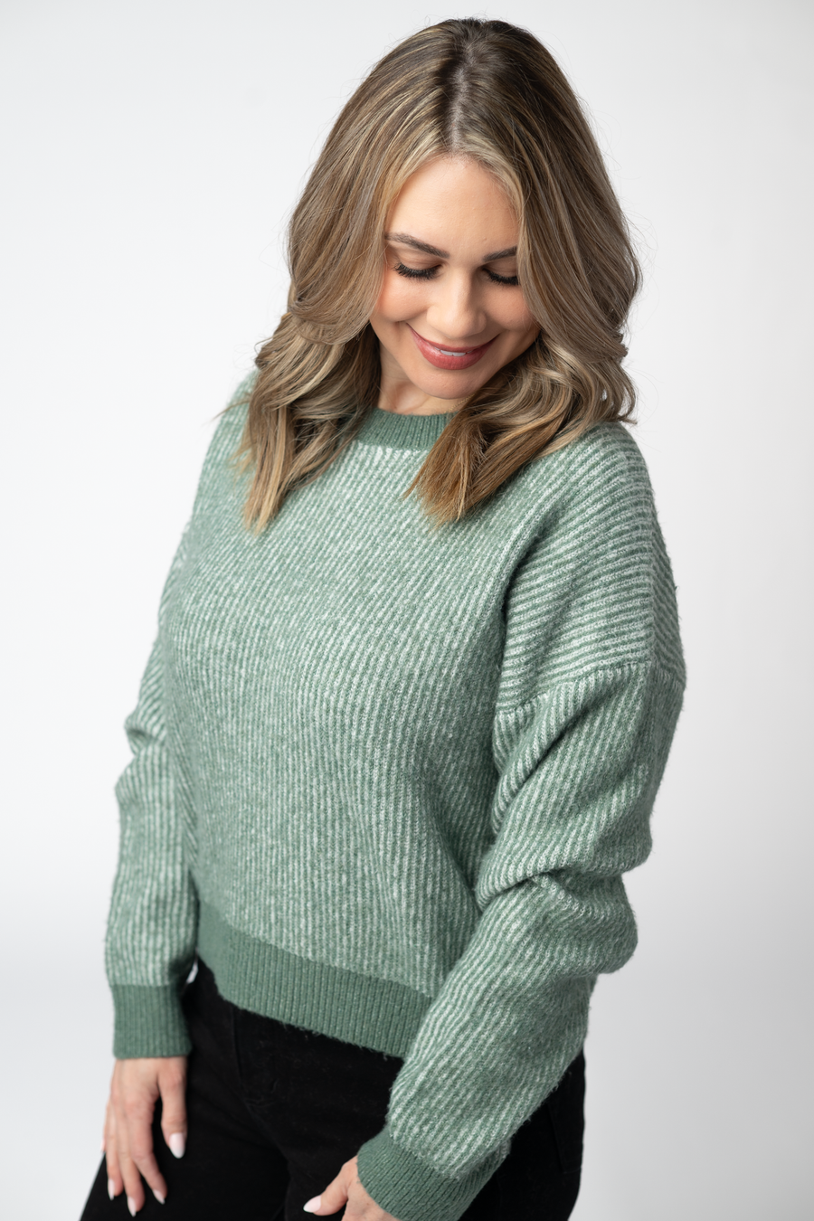 WAREHOUSE ONLY Josie Cozy Crew Sweater - Sage