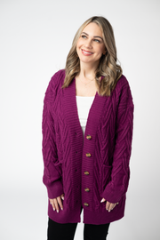 WAREHOUSE ONLY Brooks Button Sweater Cardigan - Magenta