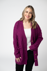 WAREHOUSE ONLY Brooks Button Sweater Cardigan - Magenta