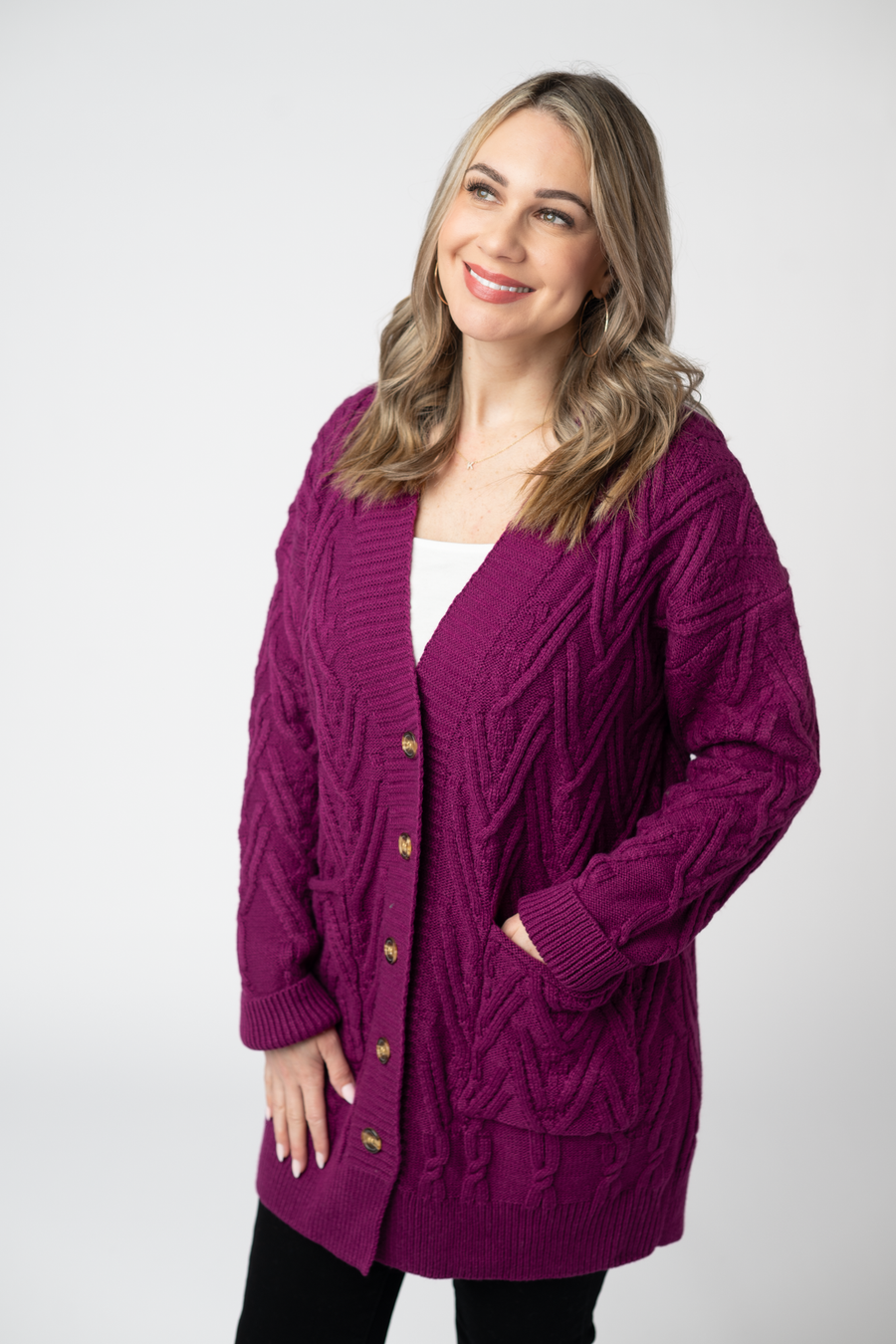 WAREHOUSE ONLY Brooks Button Sweater Cardigan - Magenta